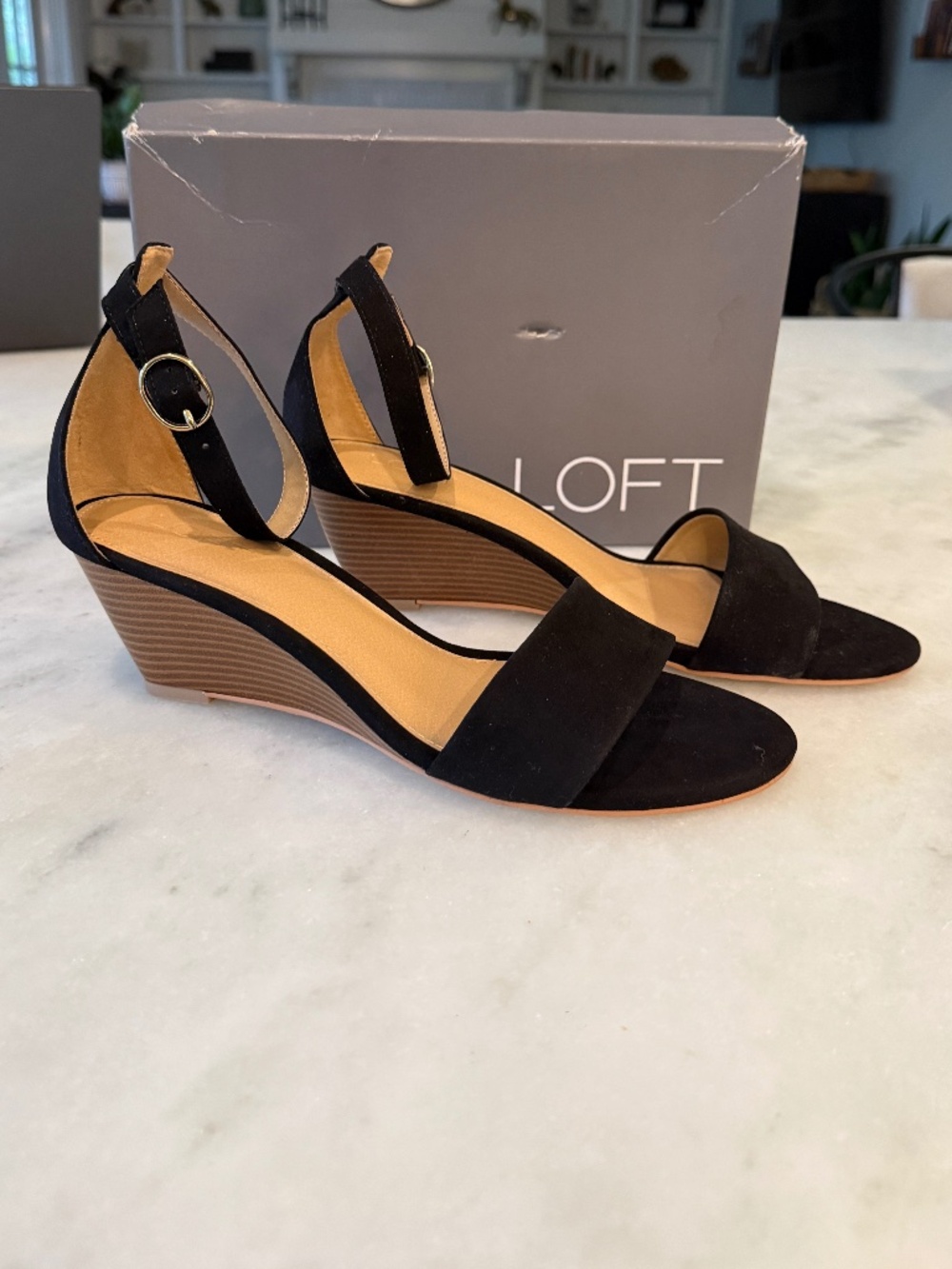Black Suede (Faux) Wedge Sandal 10.5 NEW IN BOX